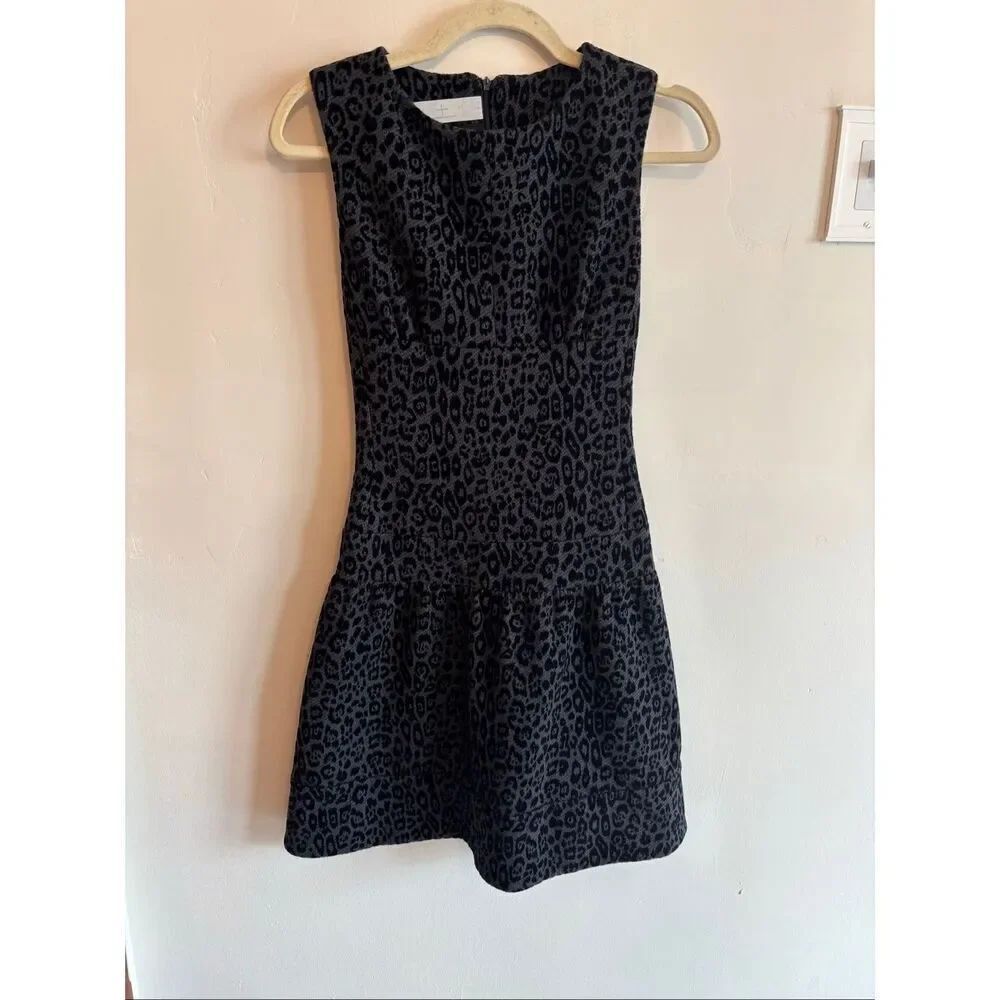 Thakoon Addition Leopard Print Drop Waist Dress Size 2 Charcoal Black Embossed